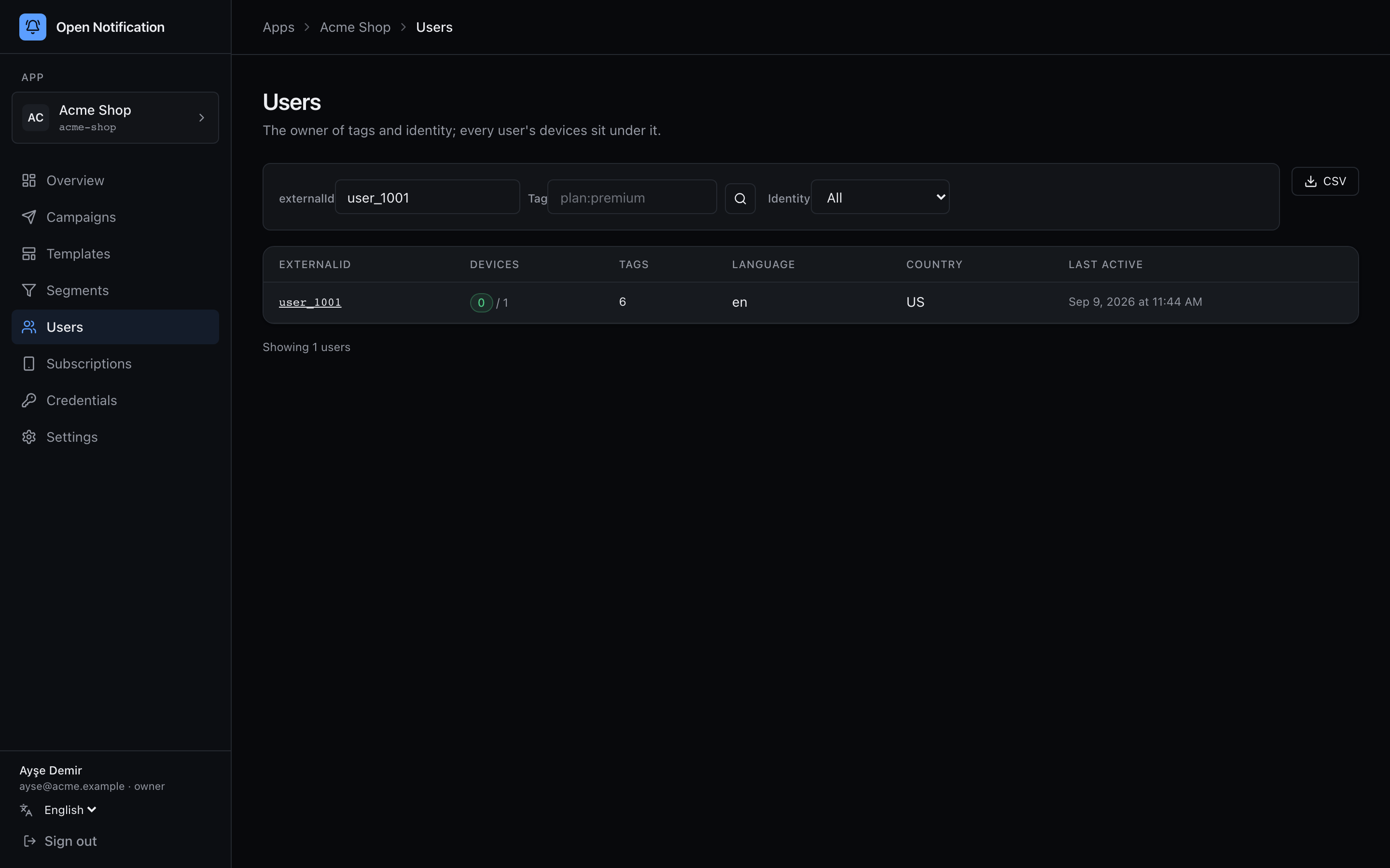 A user's page